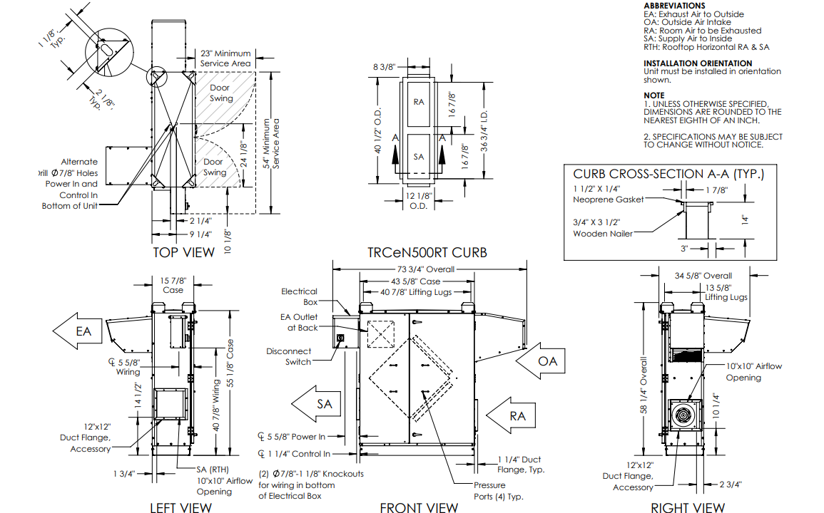 Dimensional drawing for the TRC1600 model.